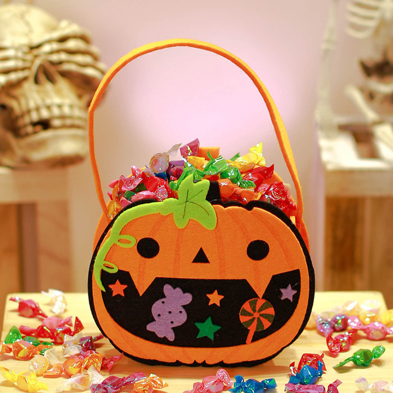 Halloween Candy Prop Portable Non-woven Bat 3D Pumpkin Children Party Candy Props Trick or Treat Bucket Pumpkin Halloween Basket