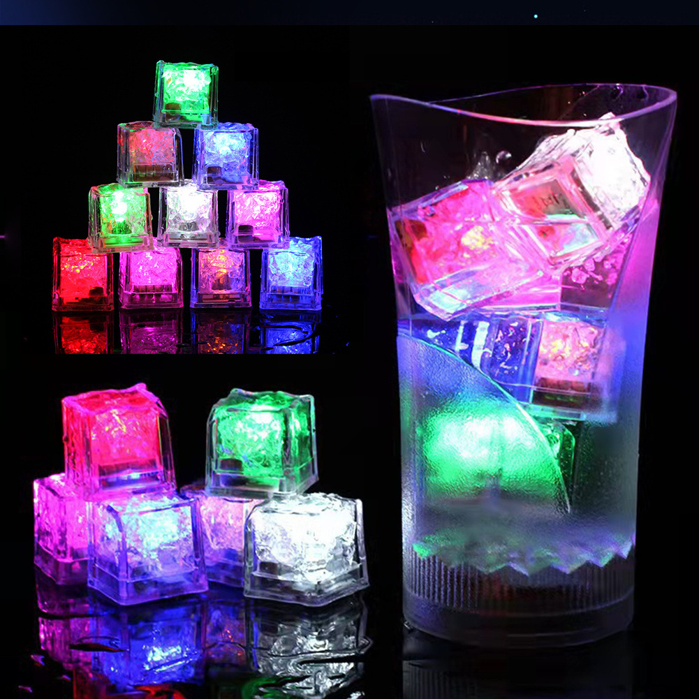 Reusable Glowing Flashing Multi Color Liquid Sensor Led Light Up Ice Cubes for Drinks Club Bar Party Wedding Holiday Decoration