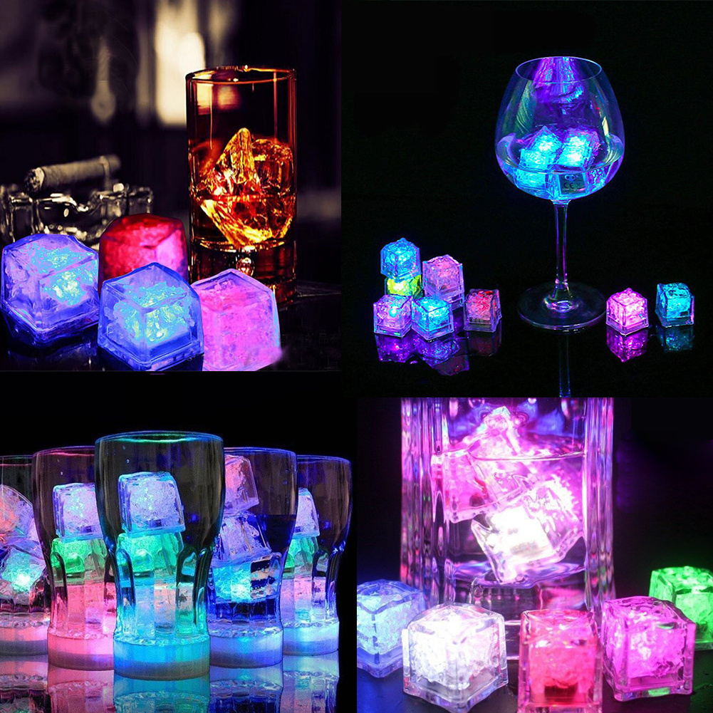 Reusable Glowing Flashing Multi Color Liquid Sensor Led Light Up Ice Cubes for Drinks Club Bar Party Wedding Holiday Decoration