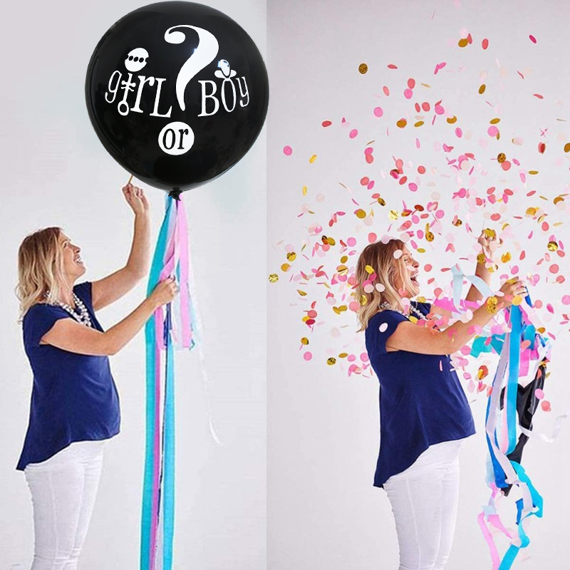 36'' Giant Boy or Girl Black Latex Balloon Blue Pink Confetti Baby Shower Globos Gender Reveal Party Decoration