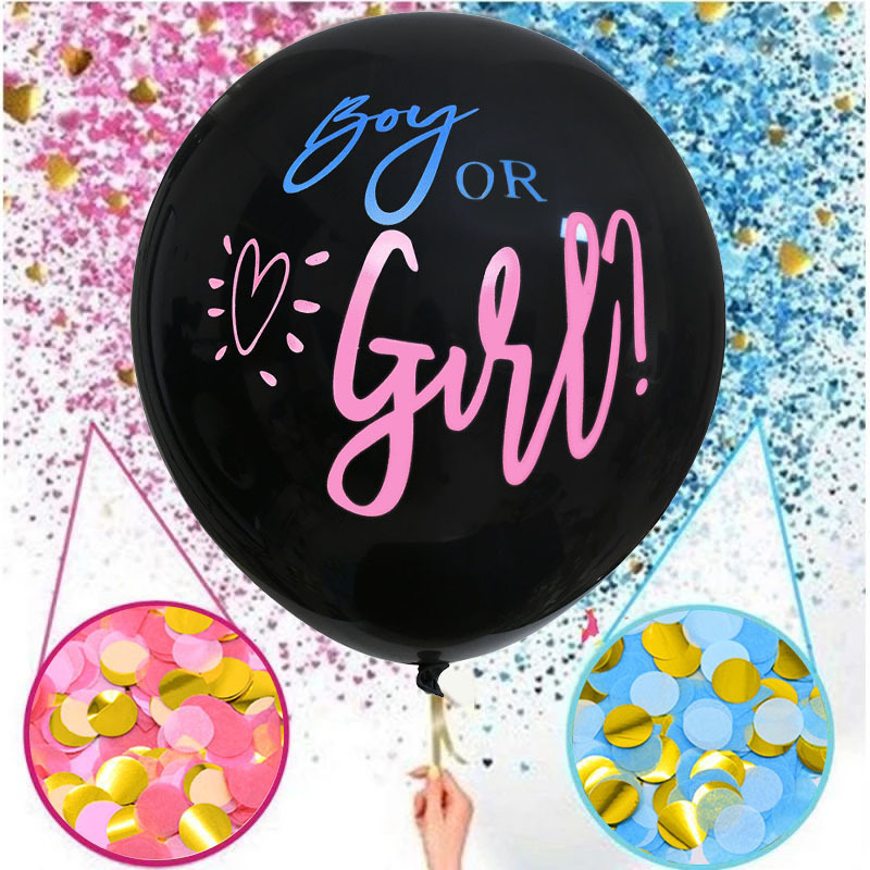 36'' Giant Boy or Girl Black Latex Balloon Blue Pink Confetti Baby Shower Globos Gender Reveal Party Decoration