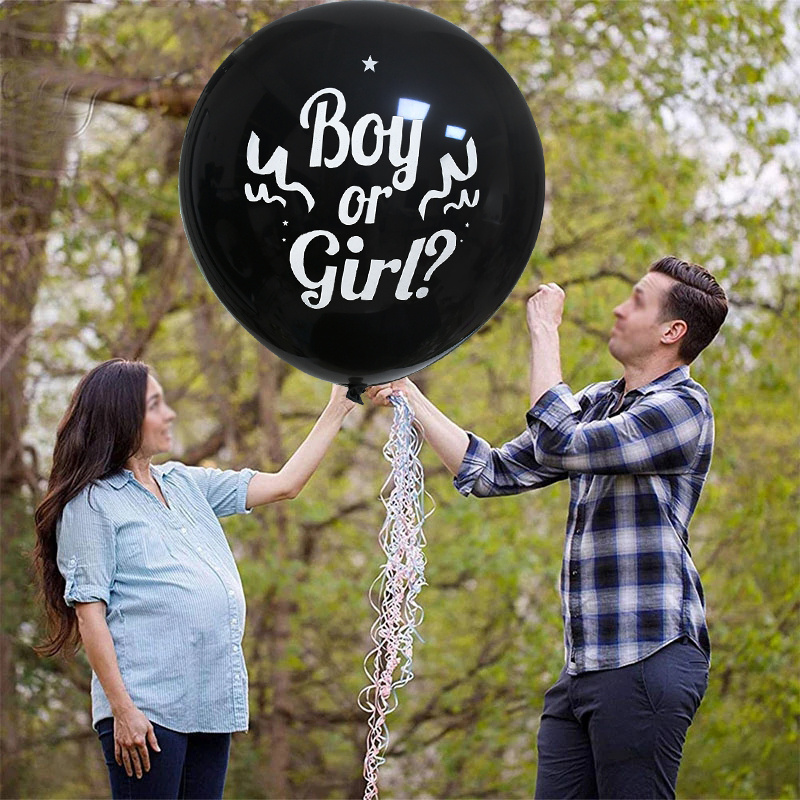 36'' Giant Boy or Girl Black Latex Balloon Blue Pink Confetti Baby Shower Globos Gender Reveal Party Decoration