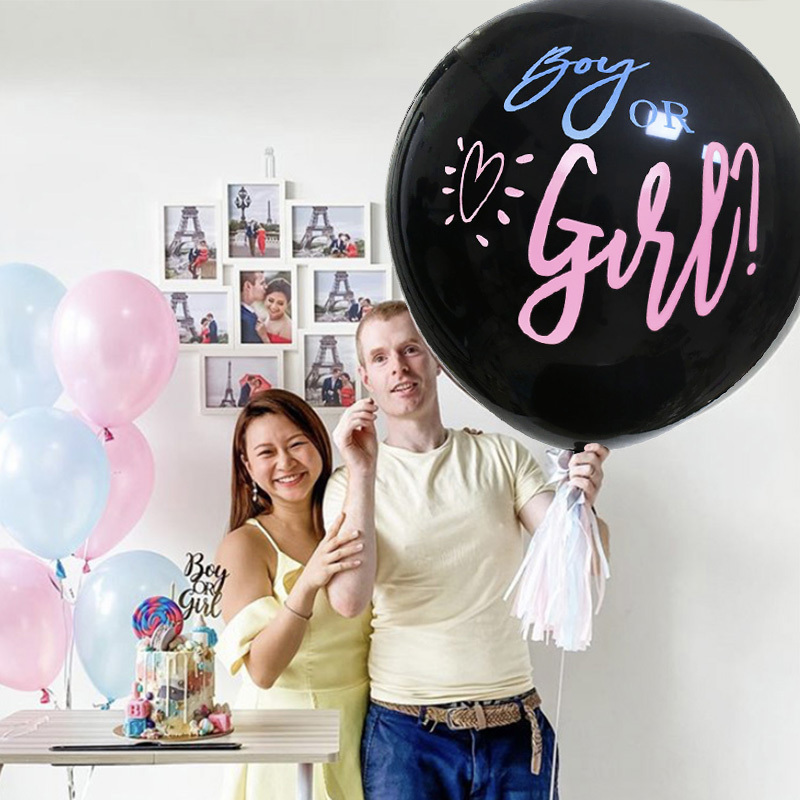 36'' Giant Boy or Girl Black Latex Balloon Blue Pink Confetti Baby Shower Globos Gender Reveal Party Decoration