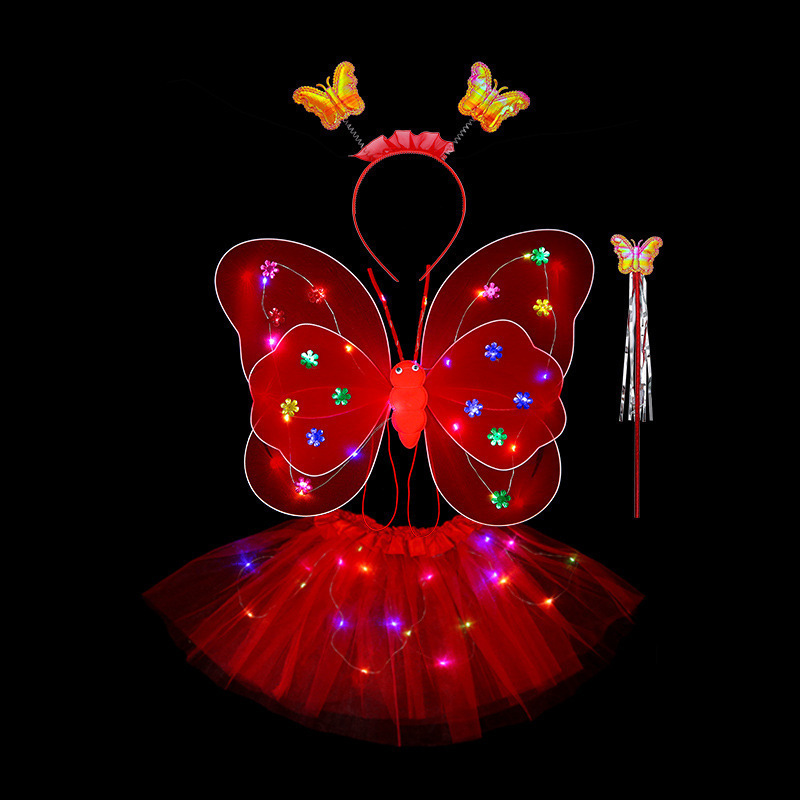 Glowing Butterfly Wings Girl Back Decoration Led Flashing Toys Wonderful Magic Wand Flower Fairy Set For Birthday Party