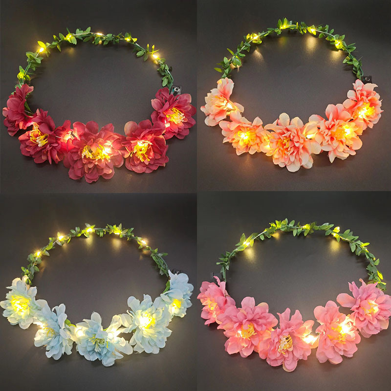 Birthday Party Garland Wedding Party Crown Flower Headband LED Lights Christmas Neon Garland Decoration Luminous Hair Garland