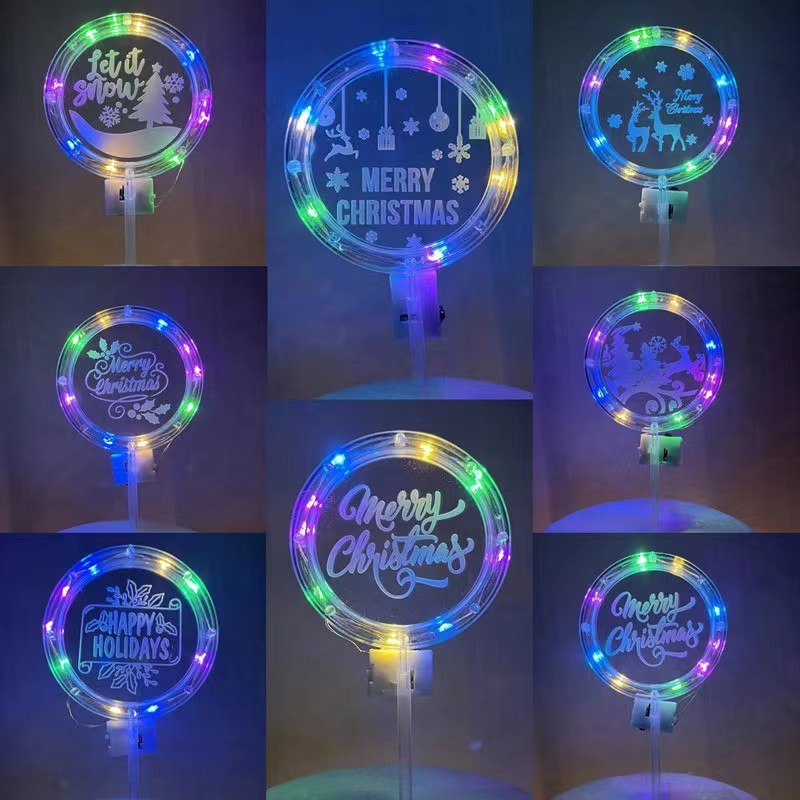 LED Acrylic Cake Topper Geometry Round Letter Cake Toppers Happy Birthday Wedding Party Cupcake Toppers