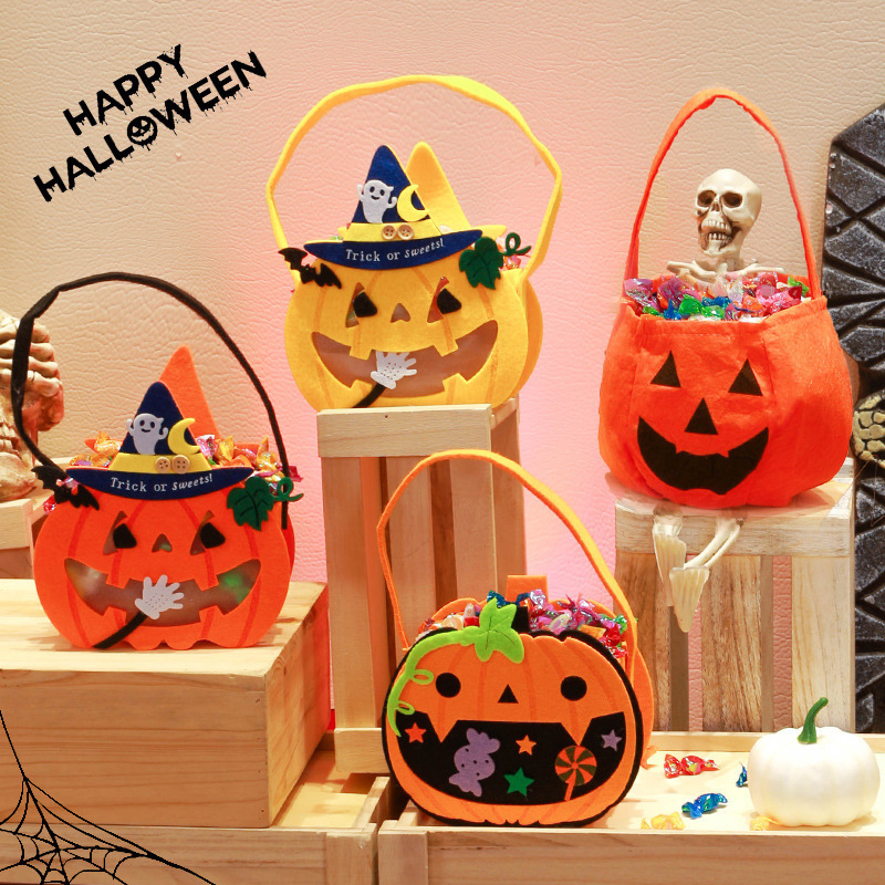 Halloween Candy Prop Portable Non-woven Bat 3D Pumpkin Children Party Candy Props Trick or Treat Bucket Pumpkin Halloween Basket