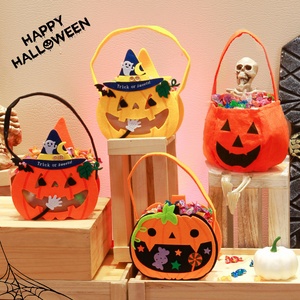 Halloween Candy Prop Portable Non-woven Bat 3D Pumpkin Children Party Candy Props Trick or Treat Bucket Pumpkin Halloween Basket