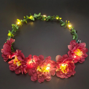 Birthday Party Garland Wedding Party Crown Flower Headband LED Lights Christmas Neon Garland Decoration Luminous Hair Garland