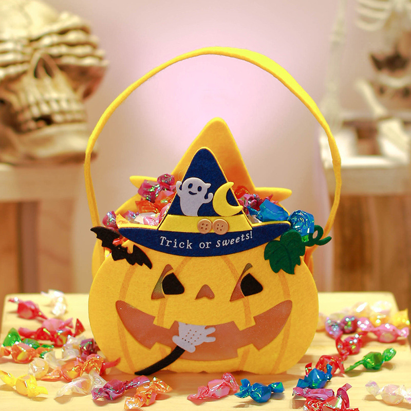 Halloween Candy Prop Portable Non-woven Bat 3D Pumpkin Children Party Candy Props Trick or Treat Bucket Pumpkin Halloween Basket