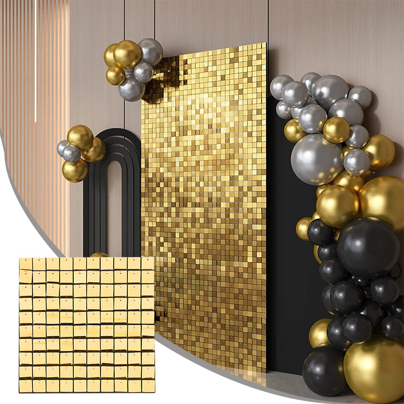 Outdoor Gold Round Sequin Shimmer Wall Square Shimmer Wall 4d Panels Sequins Backdrop For Wedding Party And Event Decoration