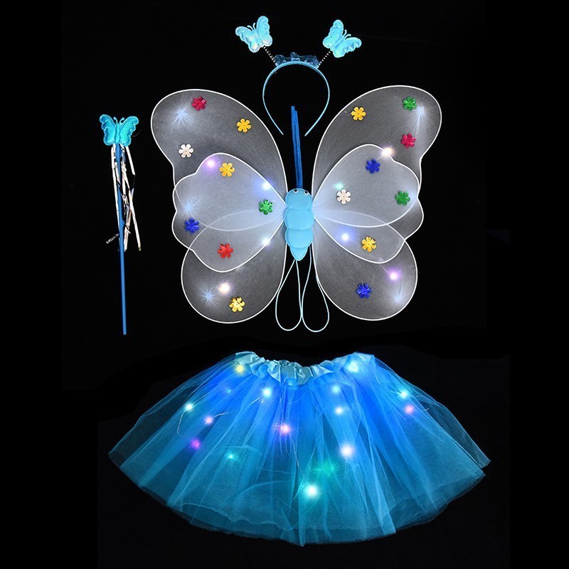 Glowing Butterfly Wings Girl Back Decoration Led Flashing Toys Wonderful Magic Wand Flower Fairy Set For Birthday Party