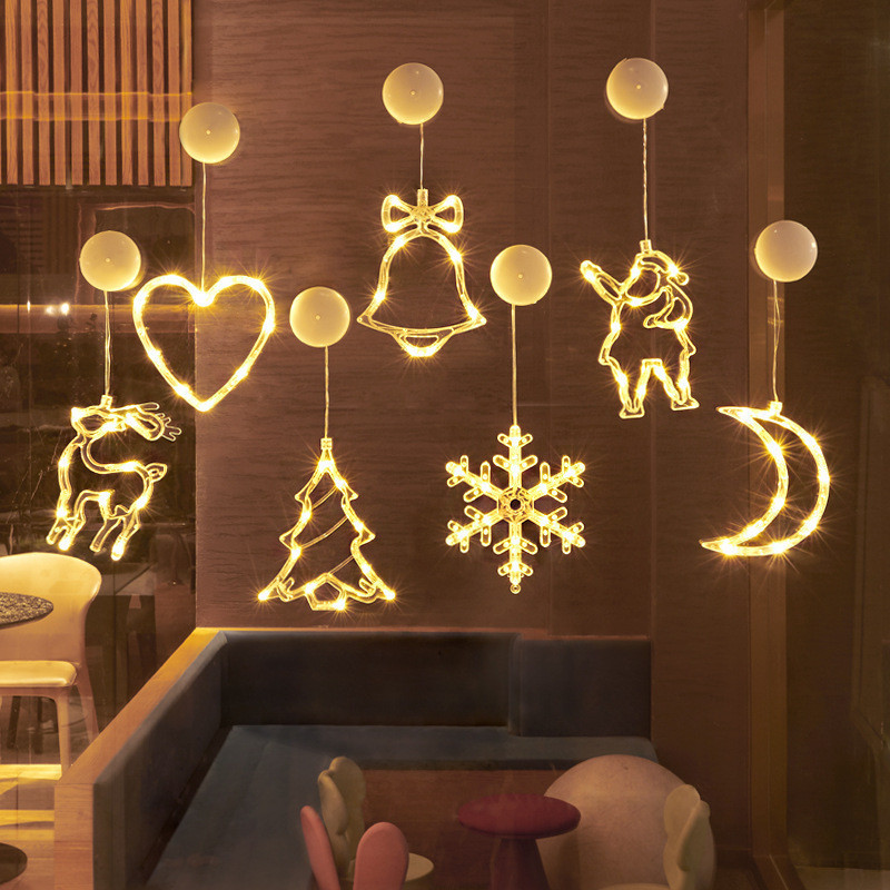 Christmas Decoration Christmas Sucker Lamp LED Lights Room Window Decoration Curtain Hanging Lamp Suction Cup Lamp