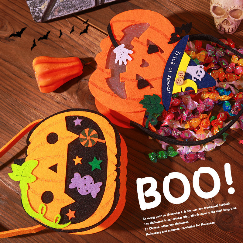 Halloween Candy Prop Portable Non-woven Bat 3D Pumpkin Children Party Candy Props Trick or Treat Bucket Pumpkin Halloween Basket