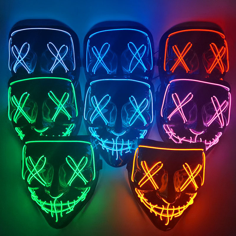 Scary Halloween Colplay Light Up Purge Mask Halloween Masquerade Party LED Face Masks for Kids Men Women Mask Glowing in Dark