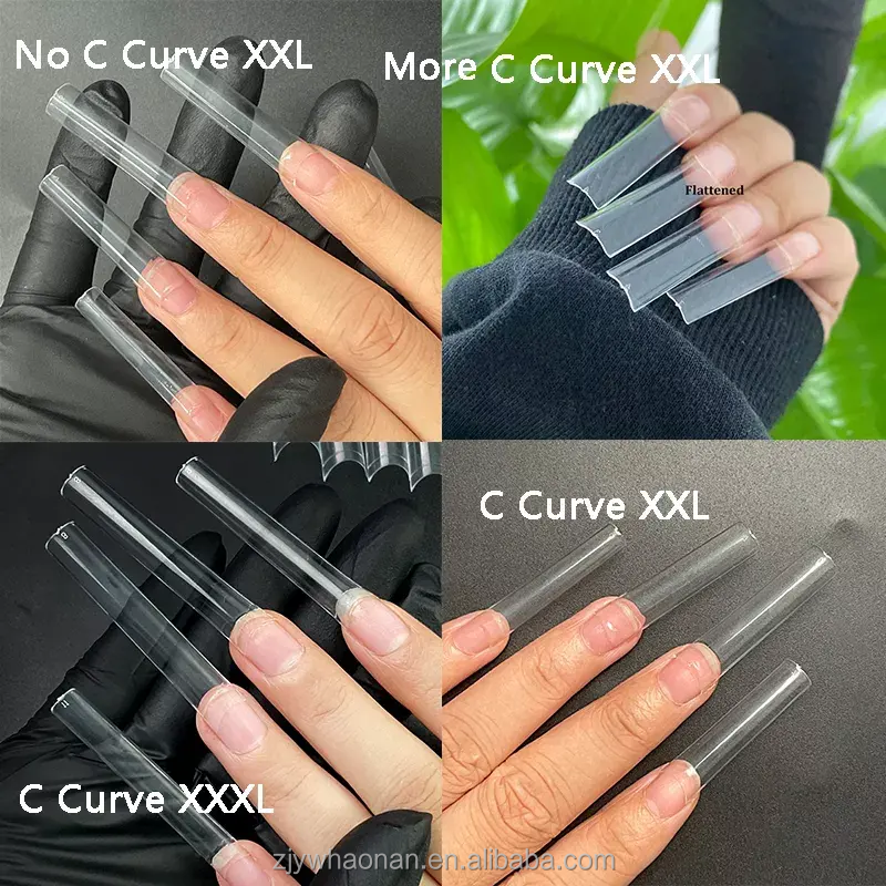 Factory Custom Logo 3XL nail tips  Non C Curve  Coffin half cover nailstips for solid nail tips glue gel