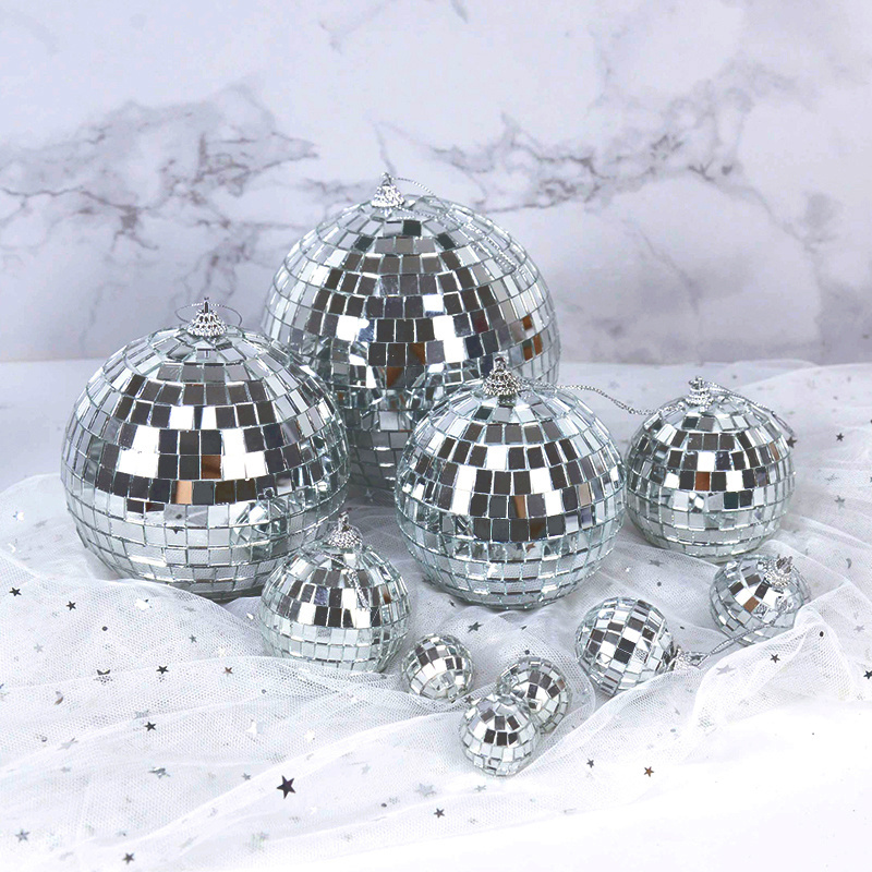 Large Disco Ball Decorations Silver Rotating Glass Mirror Ball with Christmas Tree Ornaments Balls Hanging Holiday Decoration