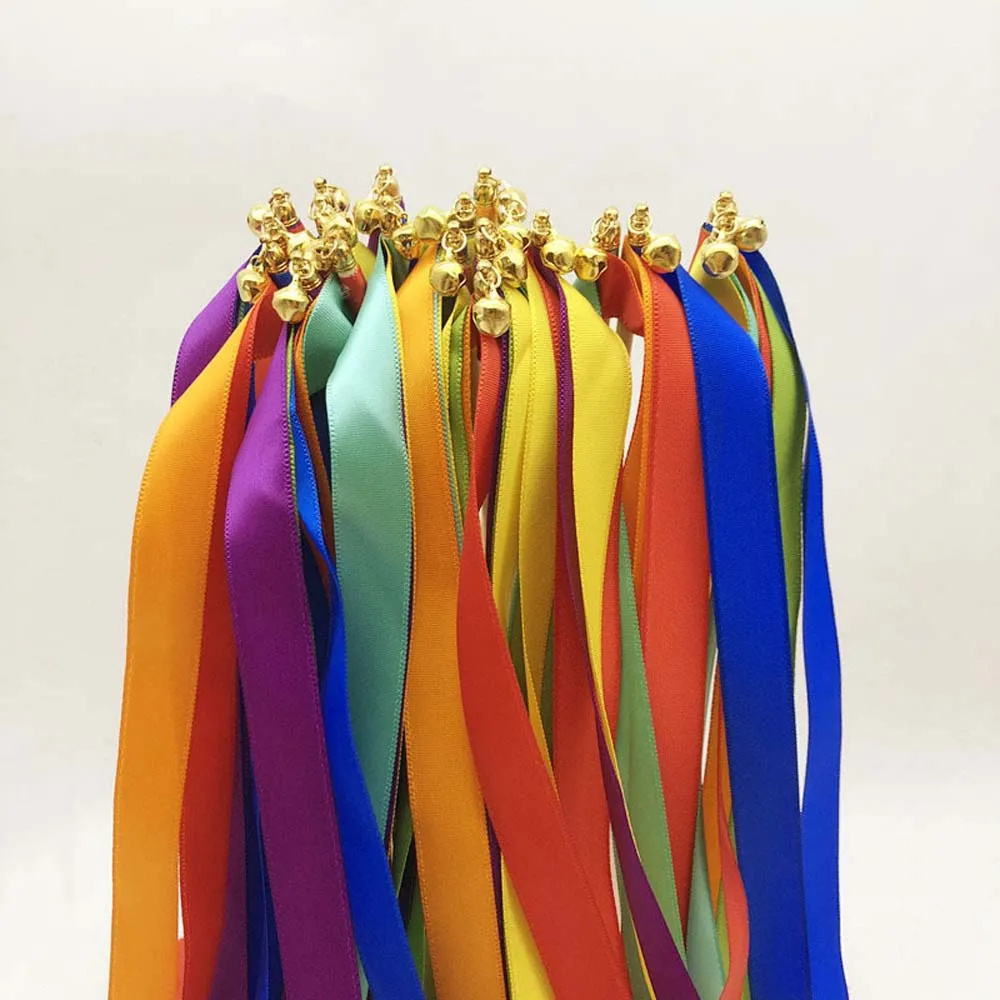 Ribbon Wands Colorful Stain Ribbon Wands Sticks With Bell Fairy Magic Stick Party Streamers for Wedding Party Activities Gift