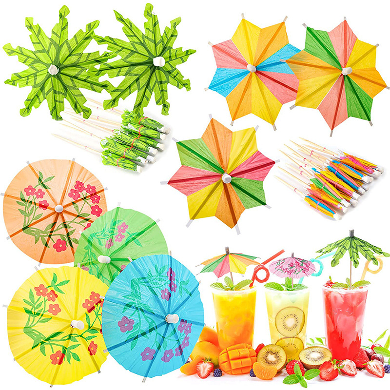 Umbrella Cocktail Drink Picks Food Fruit Bamboo Toothpick Dessert Cake Stick Hawaiian Birthday Party Decoration Wedding Supplies