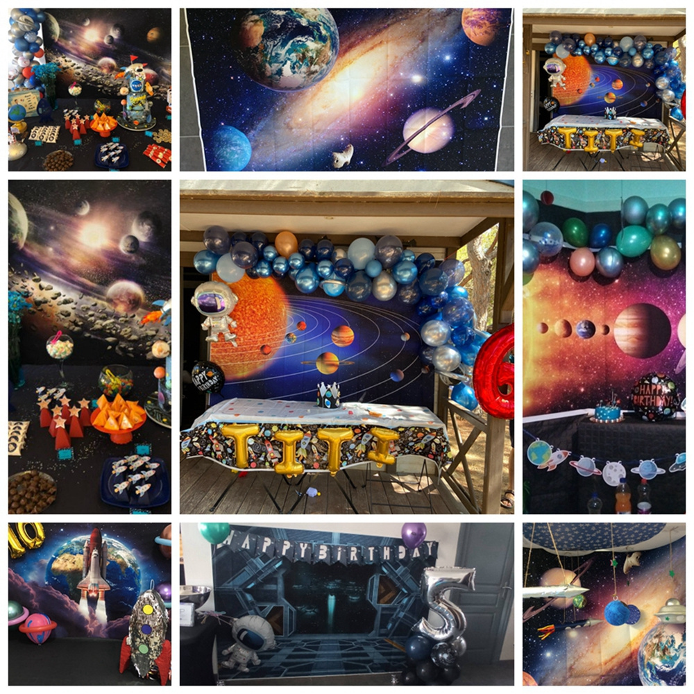 Solar System Decorations Large Happy Birthday Outer Space Poster Banner Space Theme Vinyl Backdrop Background for Kids Boys