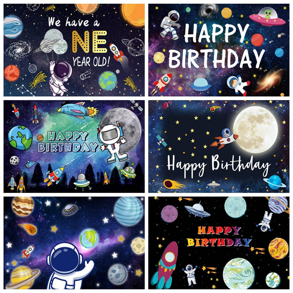 Solar System Decorations Large Happy Birthday Outer Space Poster Banner Space Theme Vinyl Backdrop Background for Kids Boys