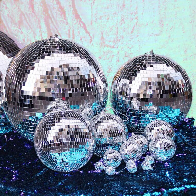 Large Disco Ball Decorations Silver Rotating Glass Mirror Ball with Christmas Tree Ornaments Balls Hanging Holiday Decoration