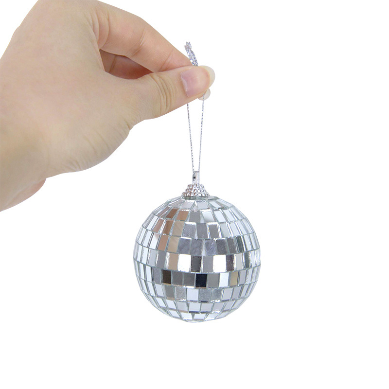 Large Disco Ball Decorations Silver Rotating Glass Mirror Ball with Christmas Tree Ornaments Balls Hanging Holiday Decoration