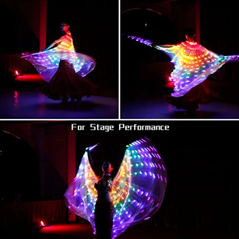 Belly Dance LED Isis Wings Butterfly Fairy Wing Colorful Performance Cosplay Party Glow Butterfly Wings with Telescopic Stick