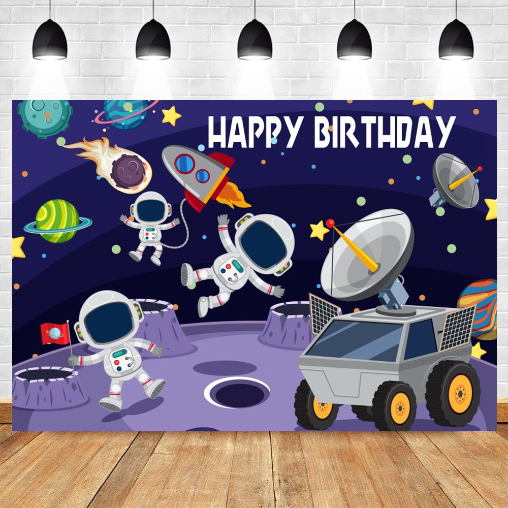 Solar System Decorations Large Happy Birthday Outer Space Poster Banner Space Theme Vinyl Backdrop Background for Kids Boys