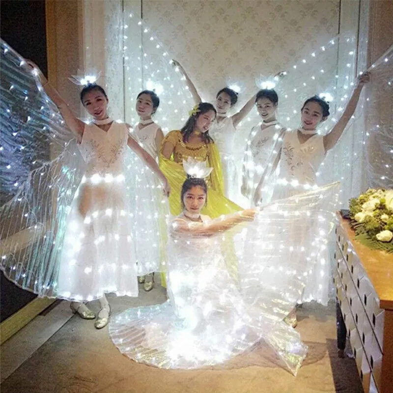 Belly Dance LED Isis Wings Butterfly Fairy Wing Colorful Performance Cosplay Party Glow Butterfly Wings with Telescopic Stick