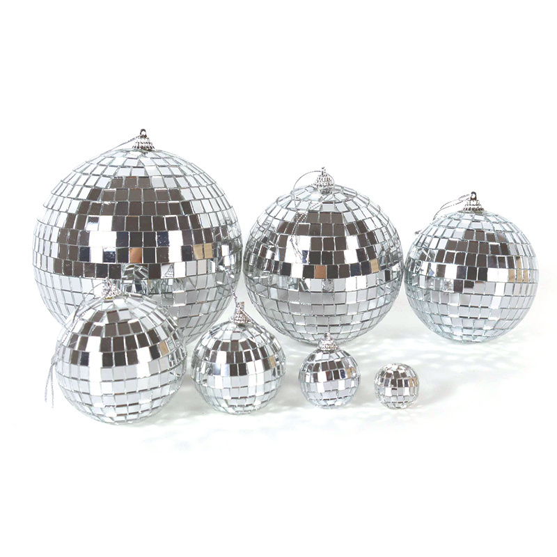 Large Disco Ball Decorations Silver Rotating Glass Mirror Ball with Christmas Tree Ornaments Balls Hanging Holiday Decoration