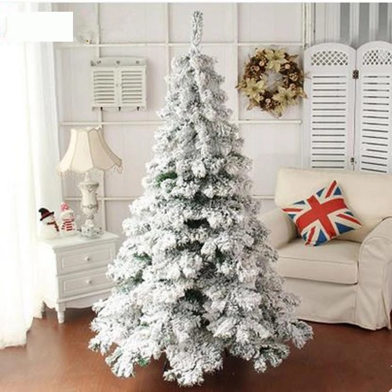 Artificial Felt Pvc Fire Retardent White Snow Flocked Christmas Tree With Warm Clear Multi Color Incandenscent Tree Light