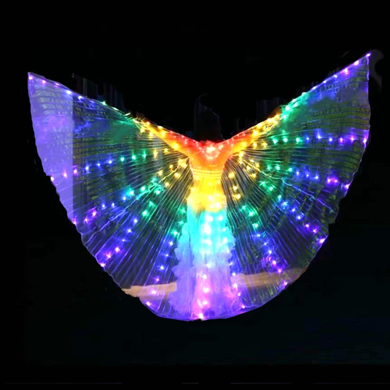 Belly Dance LED Isis Wings Butterfly Fairy Wing Colorful Performance Cosplay Party Glow Butterfly Wings with Telescopic Stick