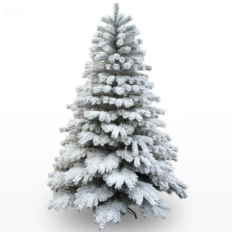 Artificial Felt Pvc Fire Retardent White Snow Flocked Christmas Tree With Warm Clear Multi Color Incandenscent Tree Light