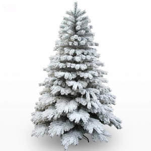 Artificial Felt Pvc Fire Retardent White Snow Flocked Christmas Tree With Warm Clear Multi Color Incandenscent Tree Light