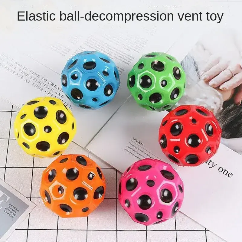 Kids Adults Toys Jump Ball Soft Pu Foam Anti-stress Moon Shape Porous Bouncy Space Balls High Bouncing Moon Stress Ball