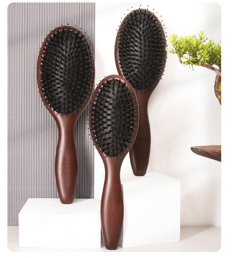 Wholesale Massage Comb OEM Custom Private Logo Natural Beech Wood Hair Bristle Brush Wooden Air Cushioned Boar Hair Brush