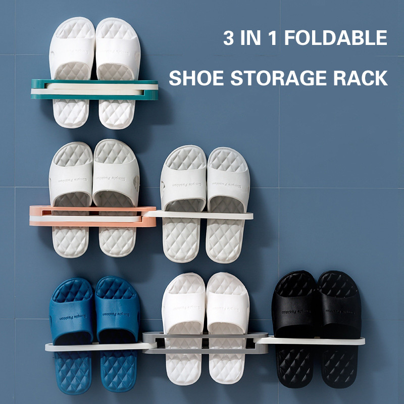 Factory Supplier Wholesale Shoe Rack Storage Organizer 3 In 1 Foldable Wall Mounted Rotatable Shoe Rack