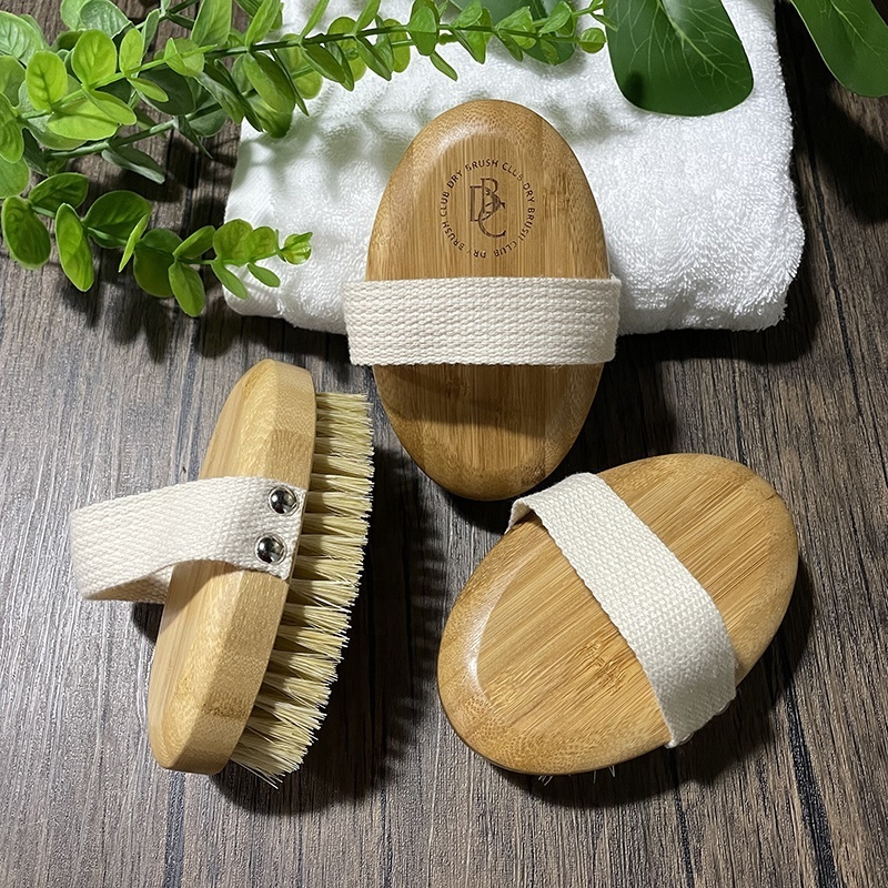 Factory Wholesale 100% Natural Vegan Sisal Bristle Exfoliating Brush Bamboo Wooden Handle Shower Dry Body Bath Brush