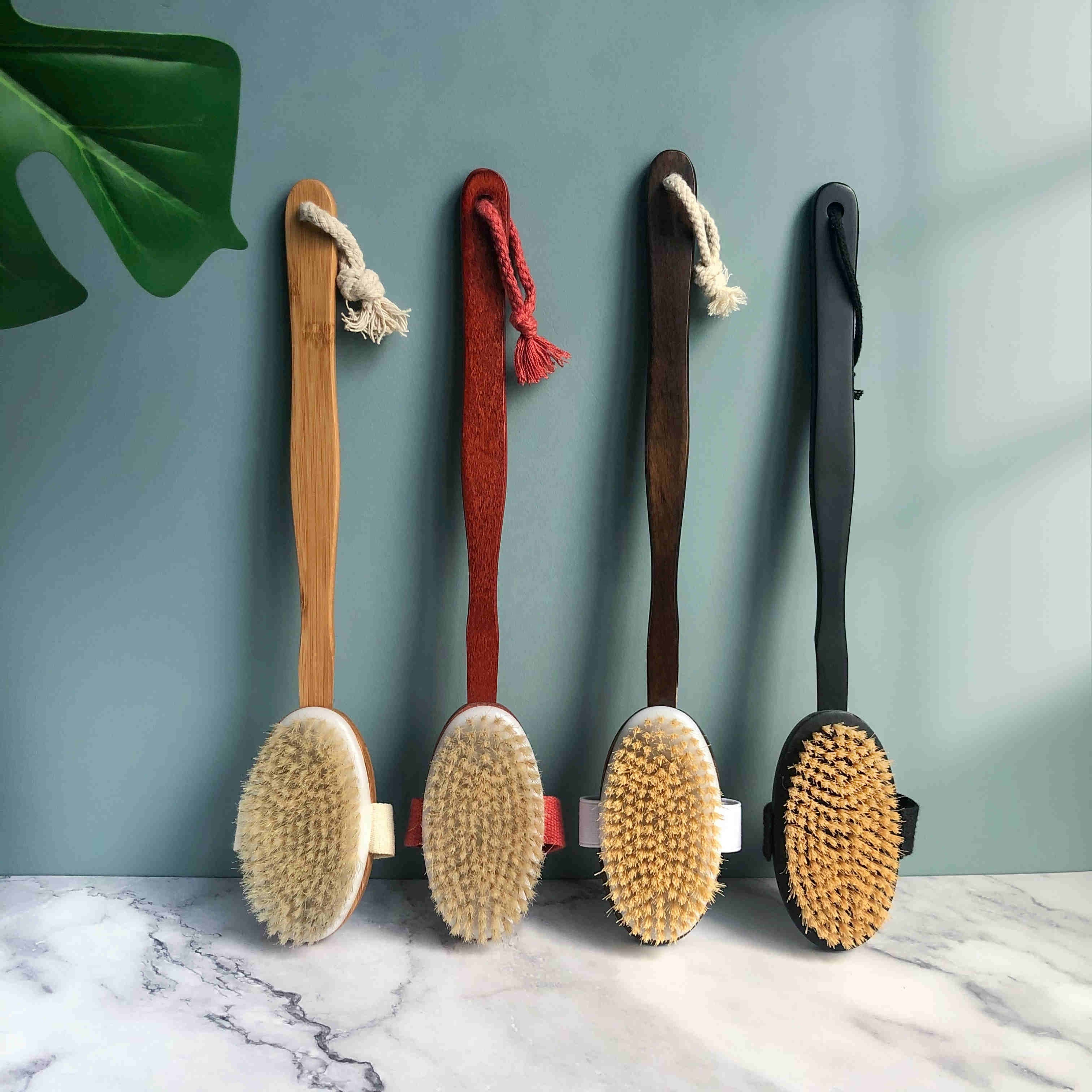 Factory Wholesale 100% Natural Vegan Sisal Bristle Exfoliating Brush Bamboo Wooden Handle Shower Dry Body Bath Brush