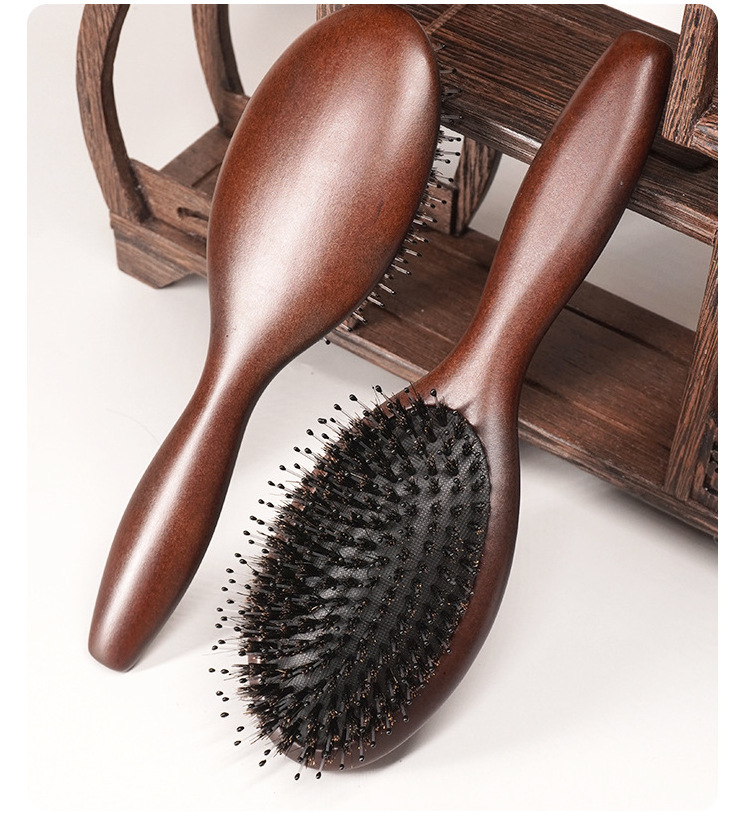 Wholesale Massage Comb OEM Custom Private Logo Natural Beech Wood Hair Bristle Brush Wooden Air Cushioned Boar Hair Brush