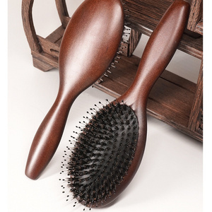 Wholesale Massage Comb OEM Custom Private Logo Natural Beech Wood Hair Bristle Brush Wooden Air Cushioned Boar Hair Brush