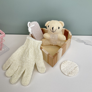 Low Price Wholesale Wooden Bath Set 4PCS Exfoliating Gloves Body Brush Spa Set Gift for All-Over Body Relaxation