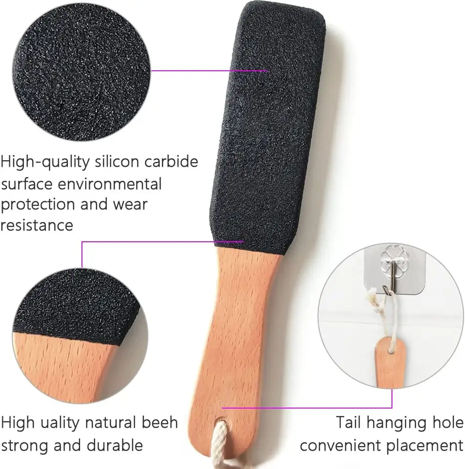 Factory Wholesale Long Handle Professional Double Sided Callus Remover Foot Filer Beech Wood Foot Scrubber Pedicure Foot File