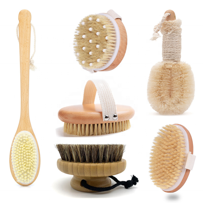 Factory Wholesale 100% Natural Vegan Sisal Bristle Exfoliating Brush Bamboo Wooden Handle Shower Dry Body Bath Brush