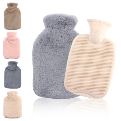 Wholesale 1000ml/2000ml Hot Water Bottle with Soft Plush Cover Custom LOGO Hot Water Bag