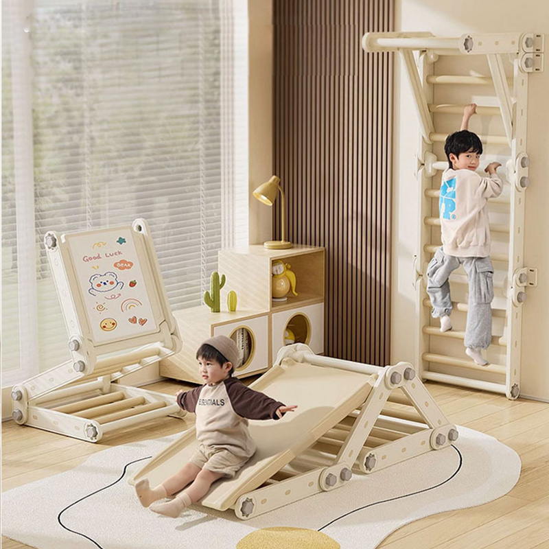 Indoor Montessori Climbing Gym Playground Exercise Equipment Sets Wooden Climbing Frame With Swing Slides  drawing board table