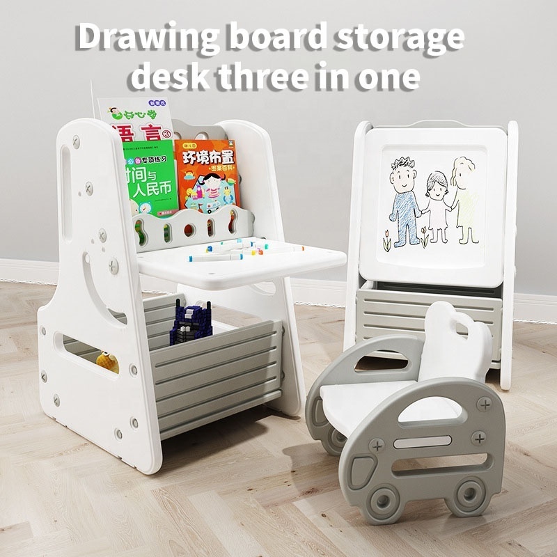 multi functional kids drawing table chair set with blackboard and white board chair desk toy storage