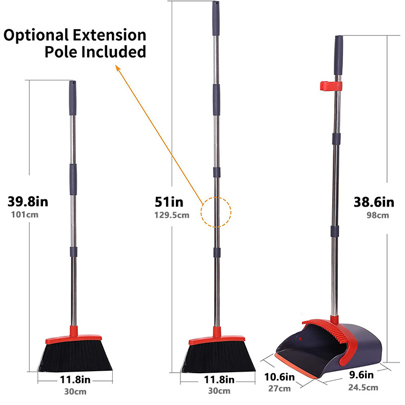 Stainless Steel Rotatable Broom TPR Plastic Brushes Soft Magic Carpet Floor Cleaning Sweeper Broom and Dustpan Set