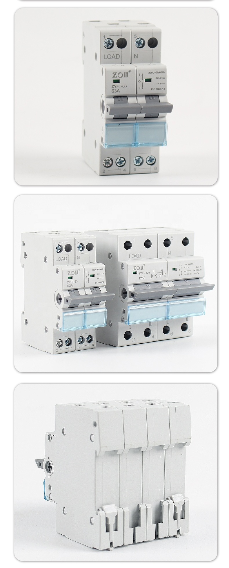 24 month Warranty ZYFT-63 Din Rail type Change over Switch 2P 25A 40A 63A 2 Pole Modular Manual Changeover Switch